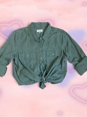 Tie-Front Button-Up Shirt - Sage Green